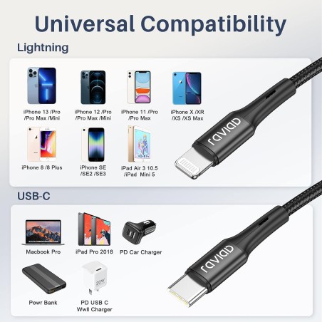 Raviad  USB-C/Lightning kabel 1 m - černý